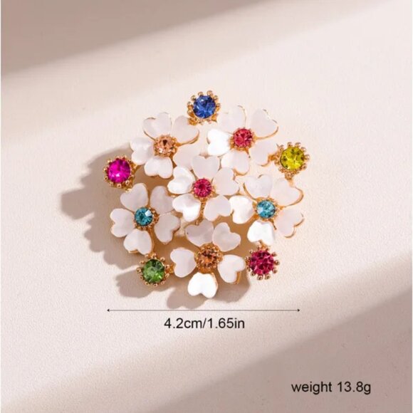 NEW Retro MCM Glam Crystal Studded Flower Cluster Brooch Pin - Picture 3 of 3